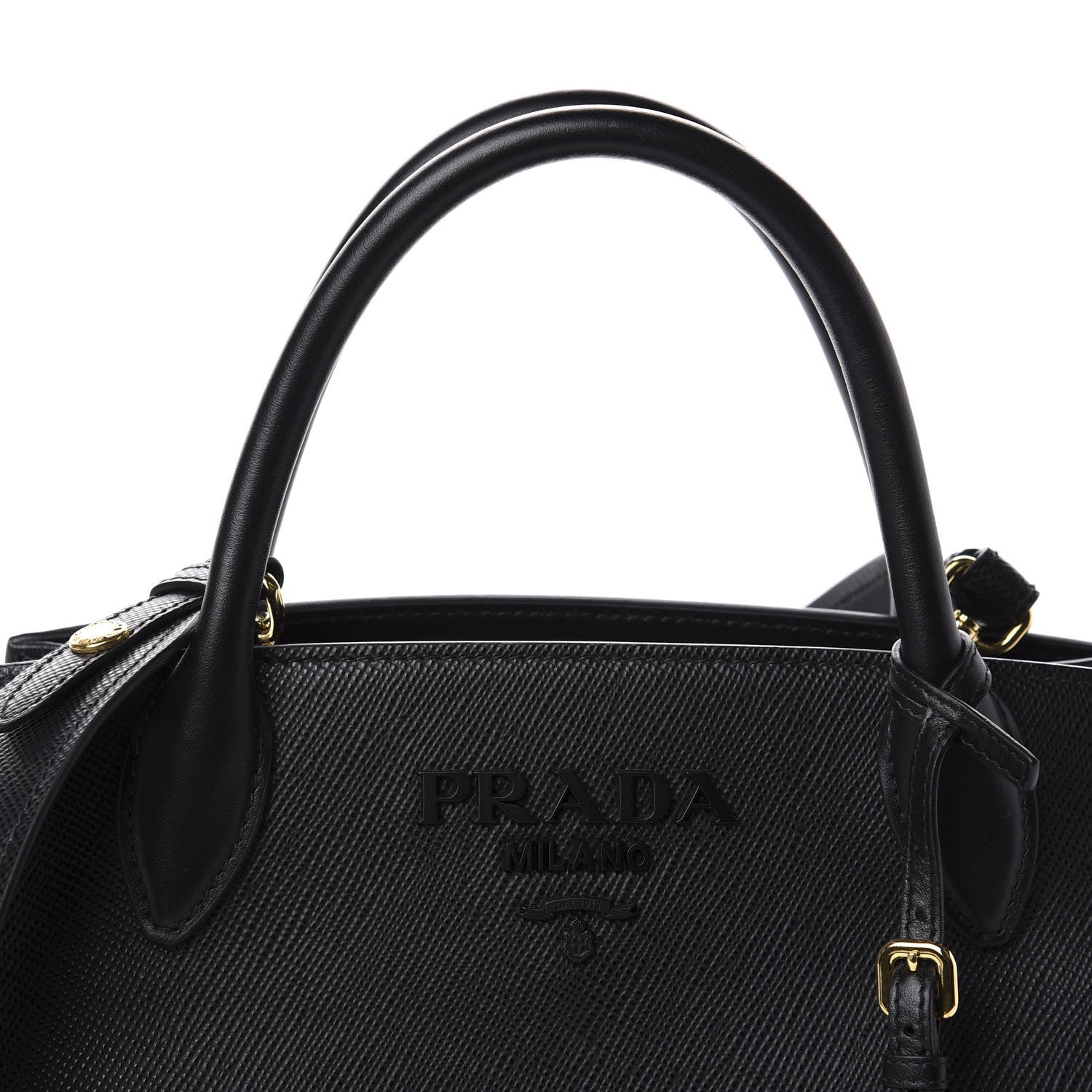 Prada Saffiano Cuir Calfskin Small Monochrome Top Handle Tote Black 9 of 9