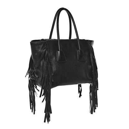 Prada Glace Calf Twin Pocket Fringe Tote Black 3 of 16