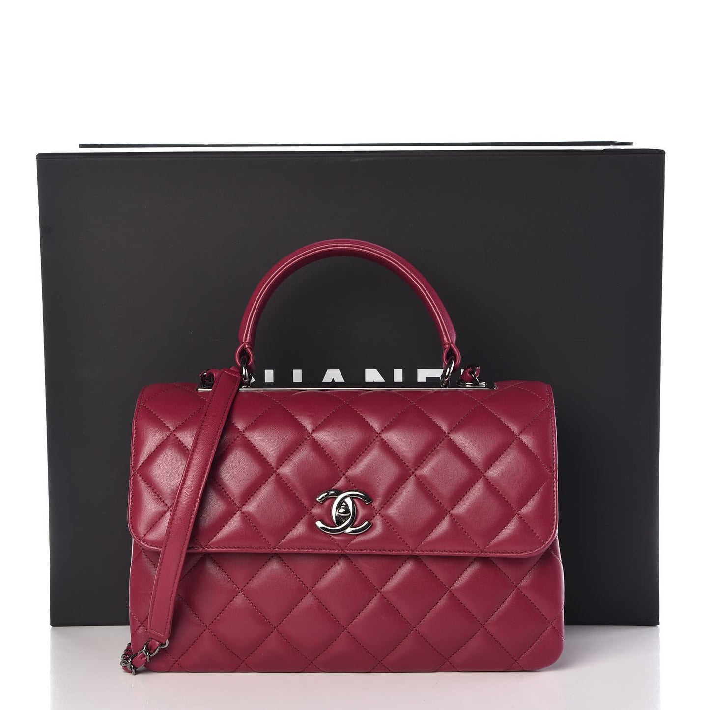 Lambskin Quilted Medium Trendy CC Flap Dual Handle Bag Dark Pink