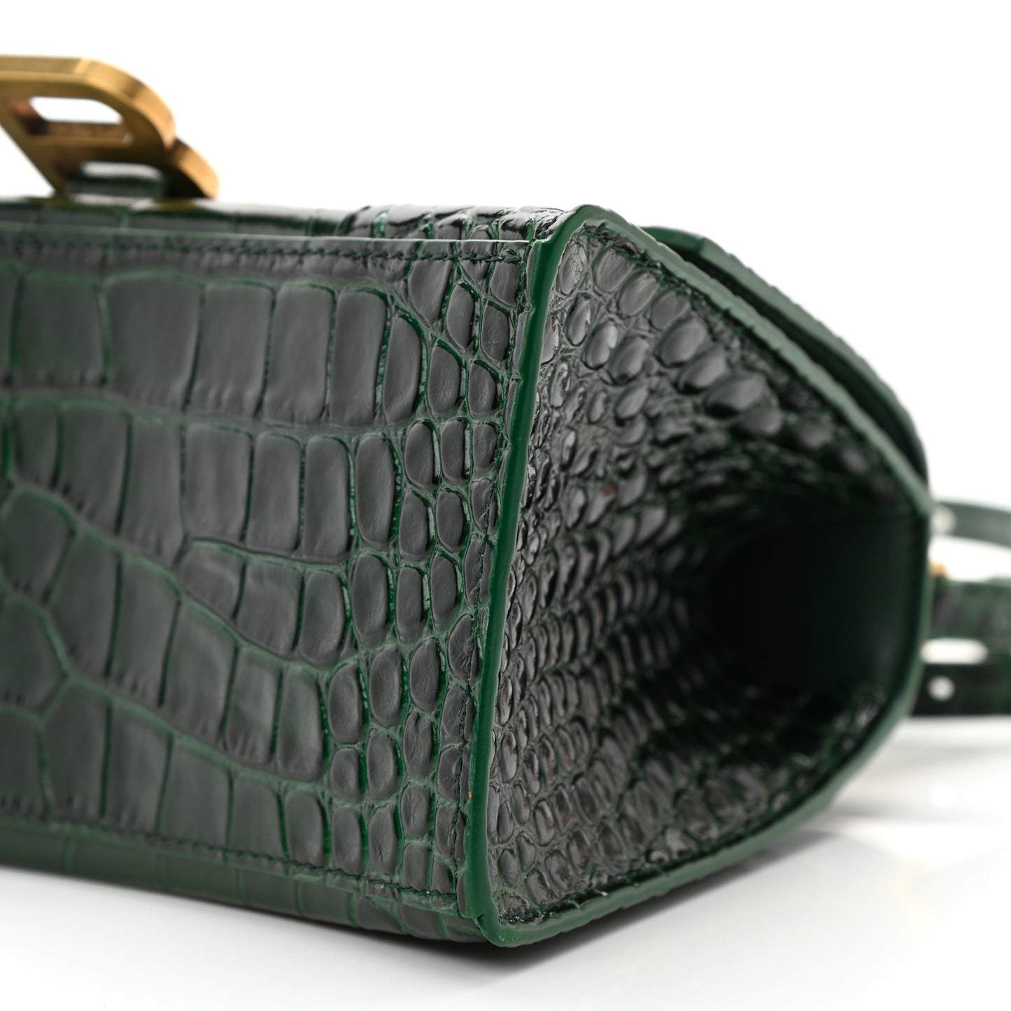 Shiny Calfskin Crocodile Embossed Small Hourglass Top Handle Bag Forest Green