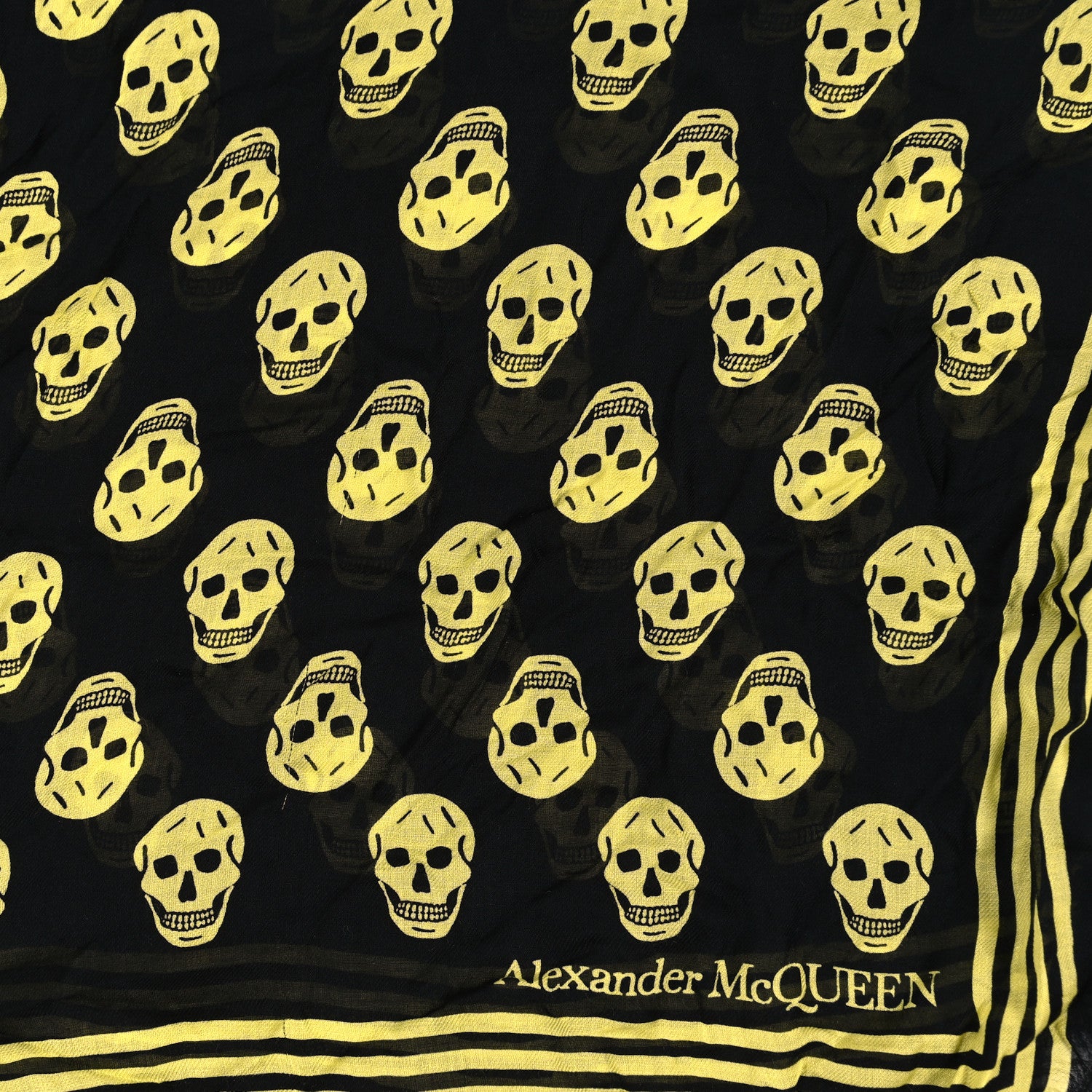 Alexander McQueen Silk Chiffon Skull Scarf Black Yellow 2 of 3