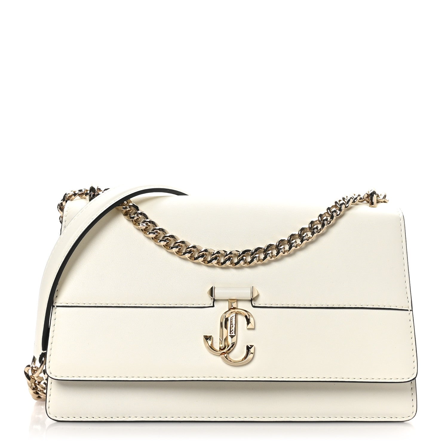 Jimmy Choo Shiny Calfskin Medium Varenne Shoulder Bag Latte 1 of 9