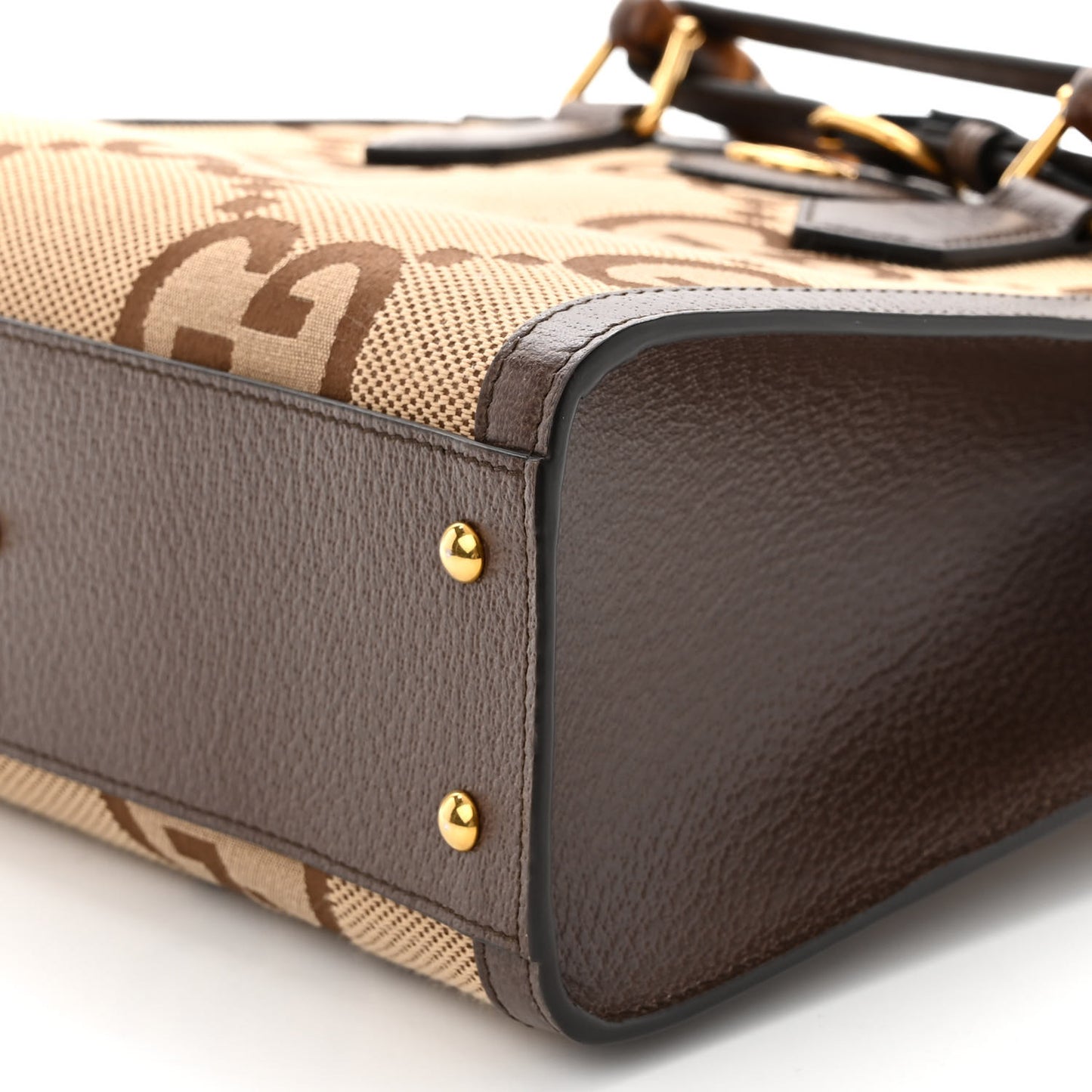 Monogram Jumbo GG Textured Dollar Calfskin Small Diana Tote Bag Camel Ebony New Acero