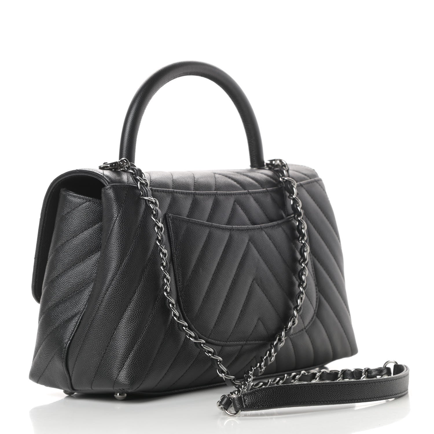 Chanel Caviar Chevron Quilted Small Coco Handle Flap Black 3 of 11