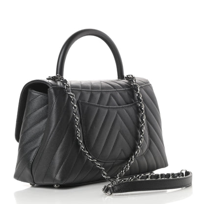 Chanel Caviar Chevron Quilted Small Coco Handle Flap Black 3 of 11