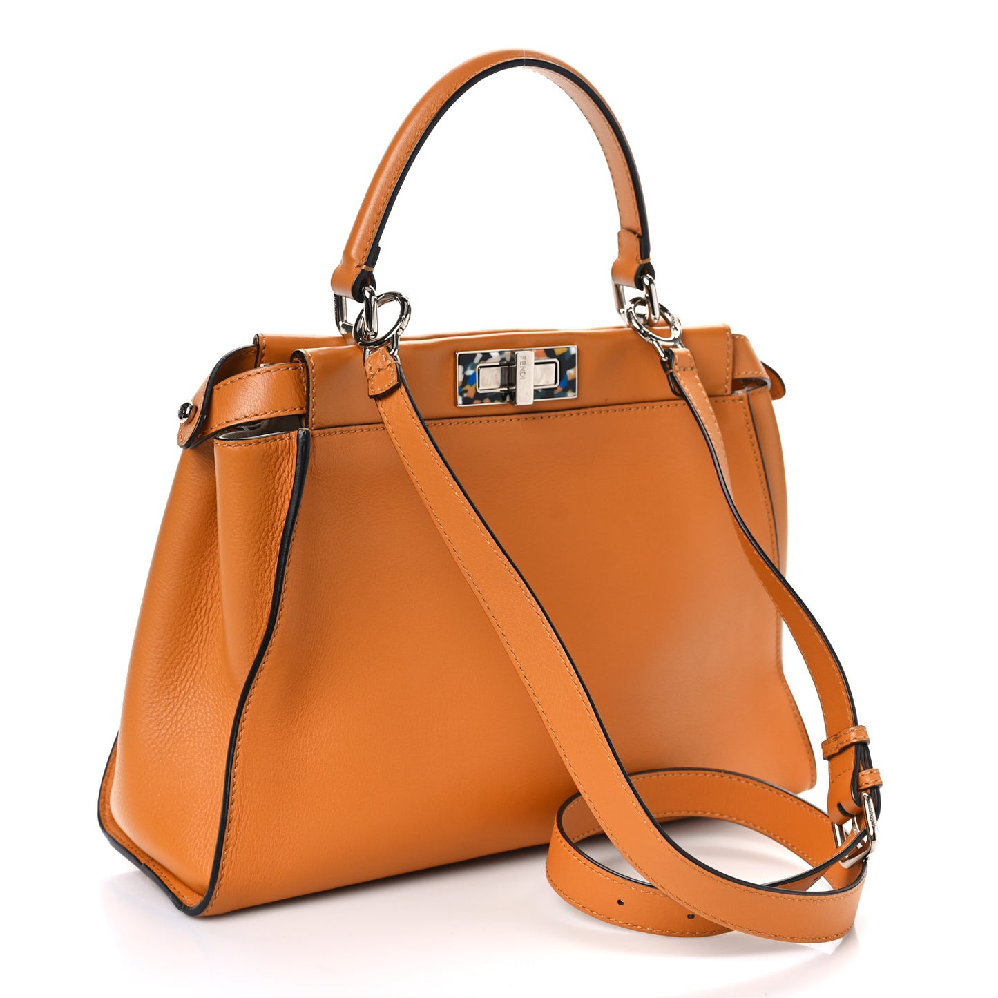 Vitello Seta Shiny Nappa Plexiglass Granite Medium Peekaboo Iconic Satchel Ginger Latte