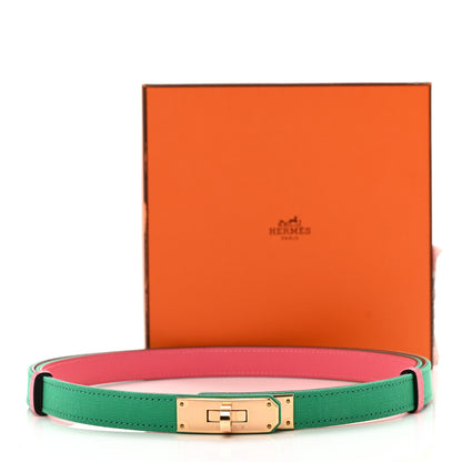 Hermes Toile Officier Epsom Kelly Belt Menthe Rose Azalee 5 of 5