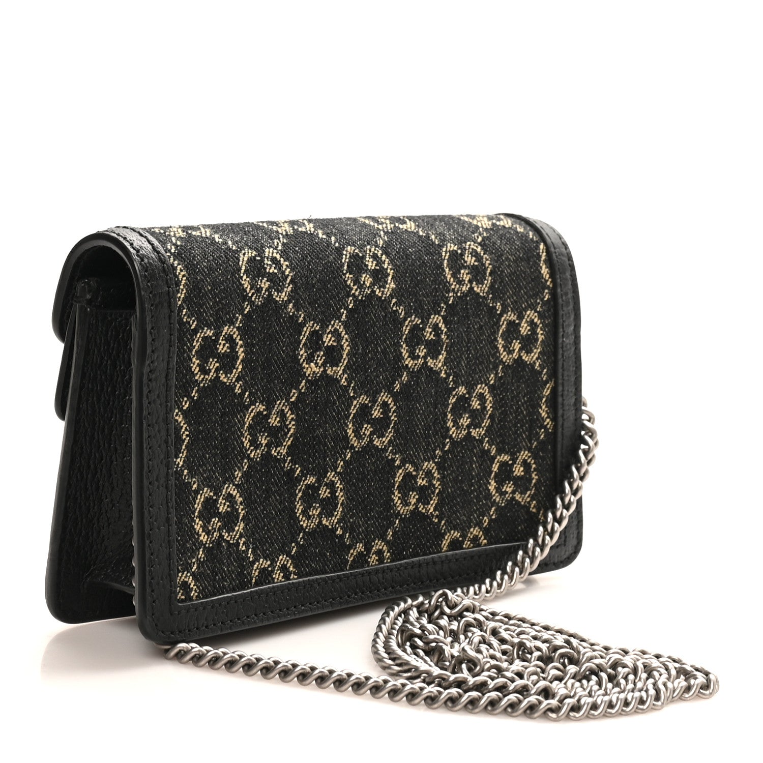 Gucci Jacquard Black Denim GG Monogram Super Mini Dionysus Shoulder Bag Black Ivory 3 of 9
