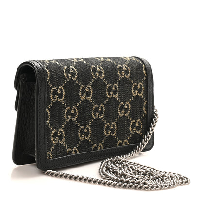 Gucci Jacquard Black Denim GG Monogram Super Mini Dionysus Shoulder Bag Black Ivory 3 of 9