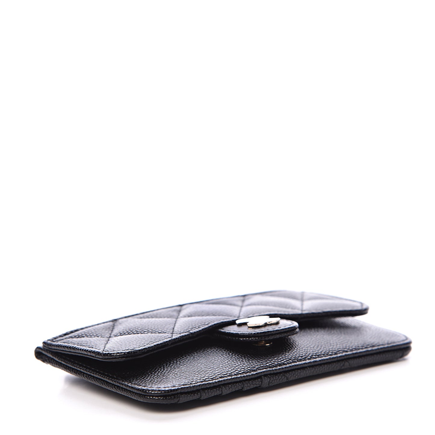 Caviar Quilted Flap Zip Card Holder Black
