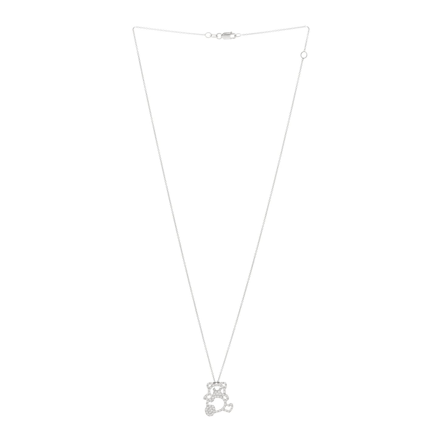 18K White Gold Diamond Teddy Bear Pendant Necklace