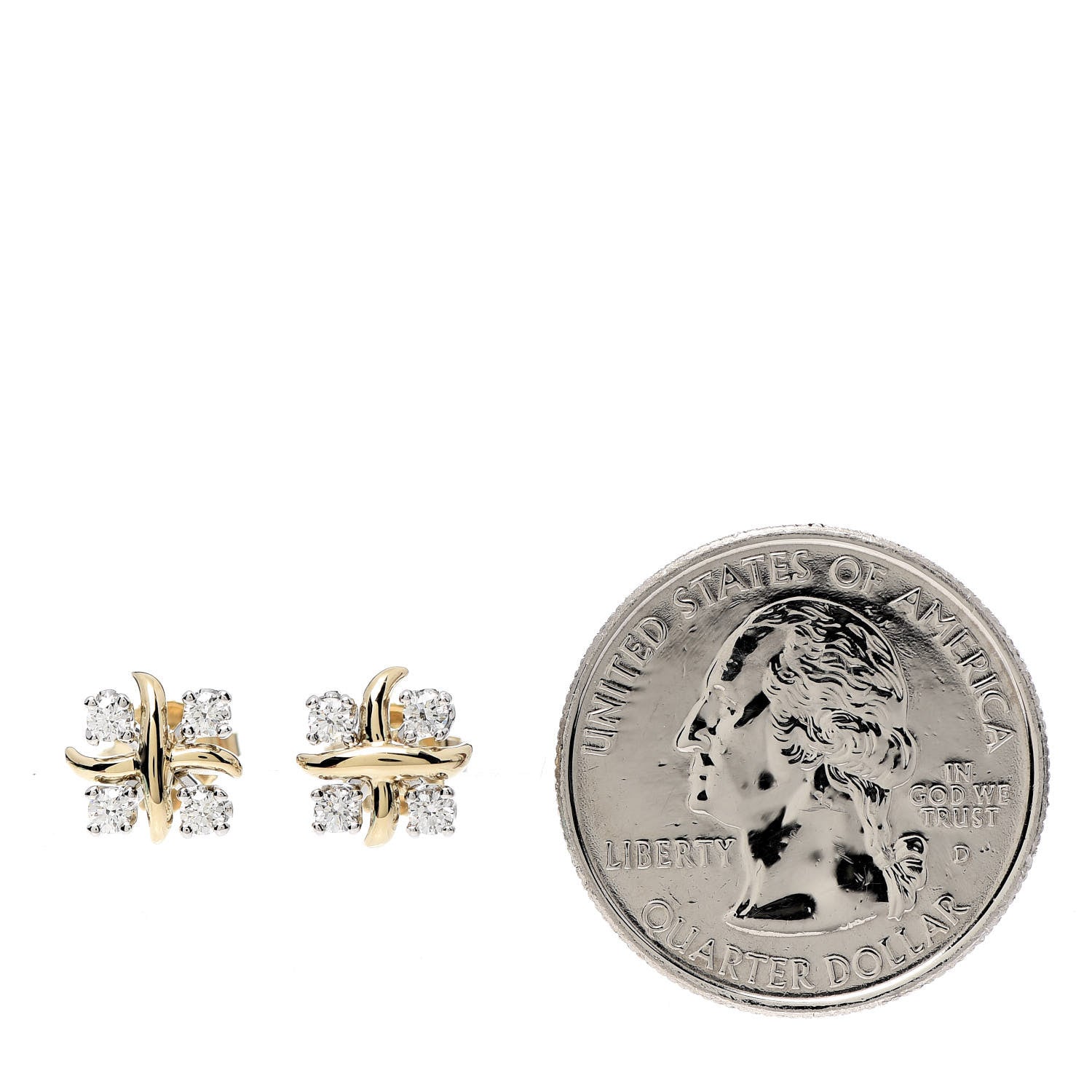 Tiffany Platinum 18K Yellow Gold Diamond Schlumberger Lynn Earrings 2 of 4