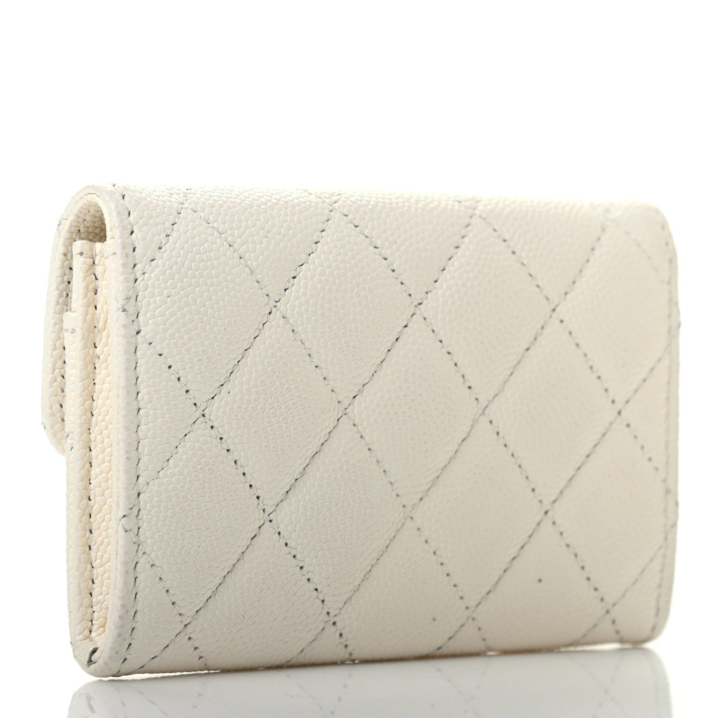 Caviar Quilted Flap Card Holder Wallet White