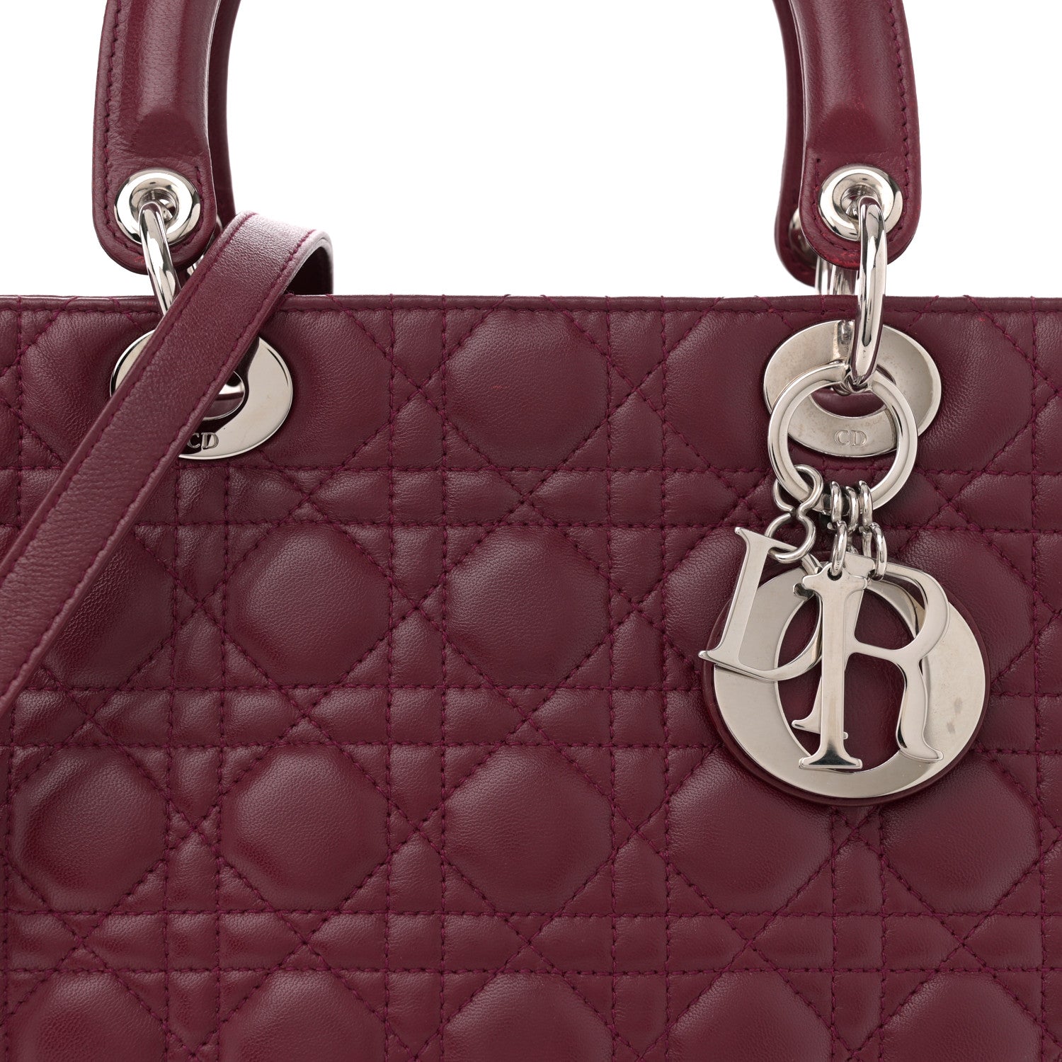 Christian Dior Lambskin Cannage Large Lady Dior Burgundy 8 of 15