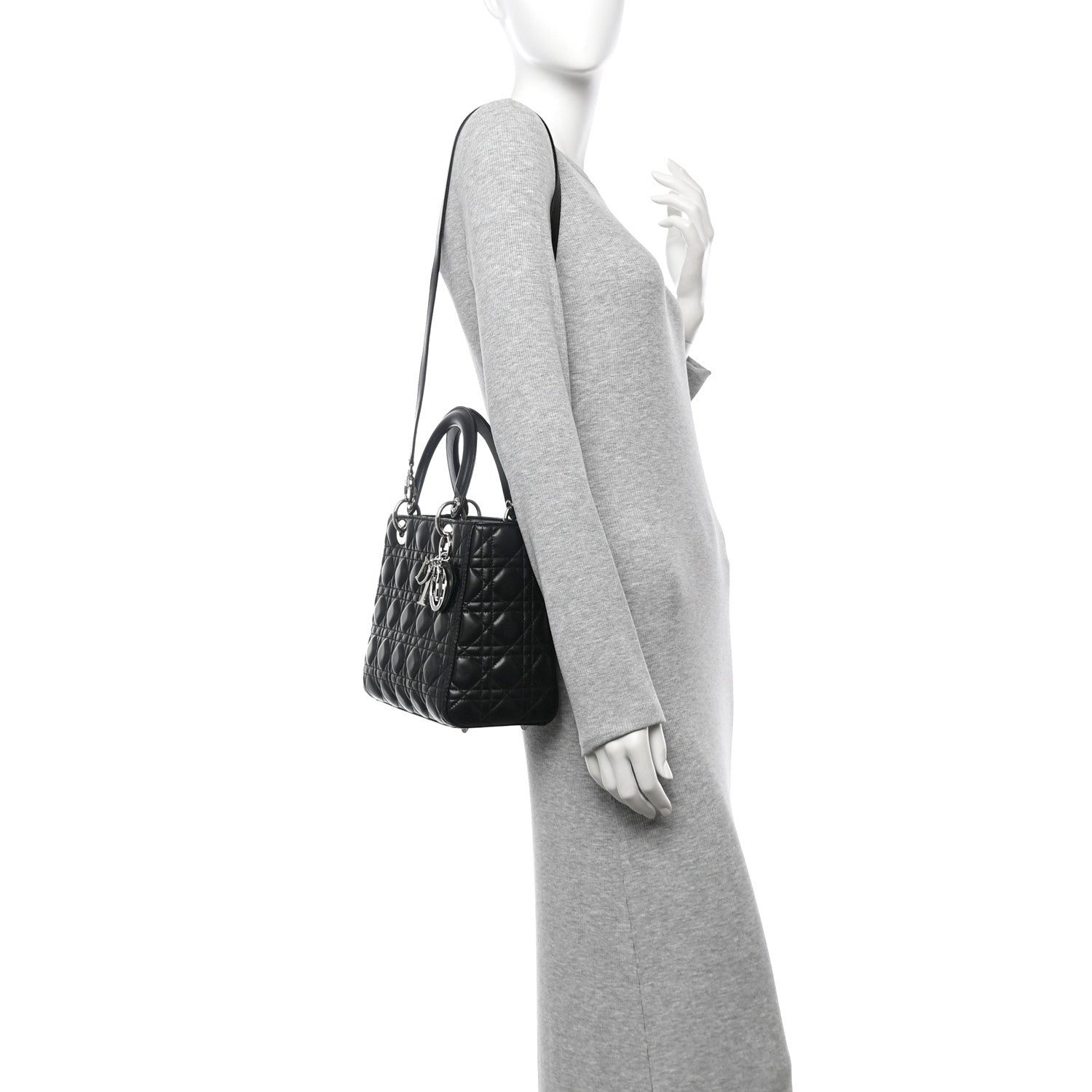 Christian Dior Lambskin Cannage Medium Lady Dior Black 2 of 10