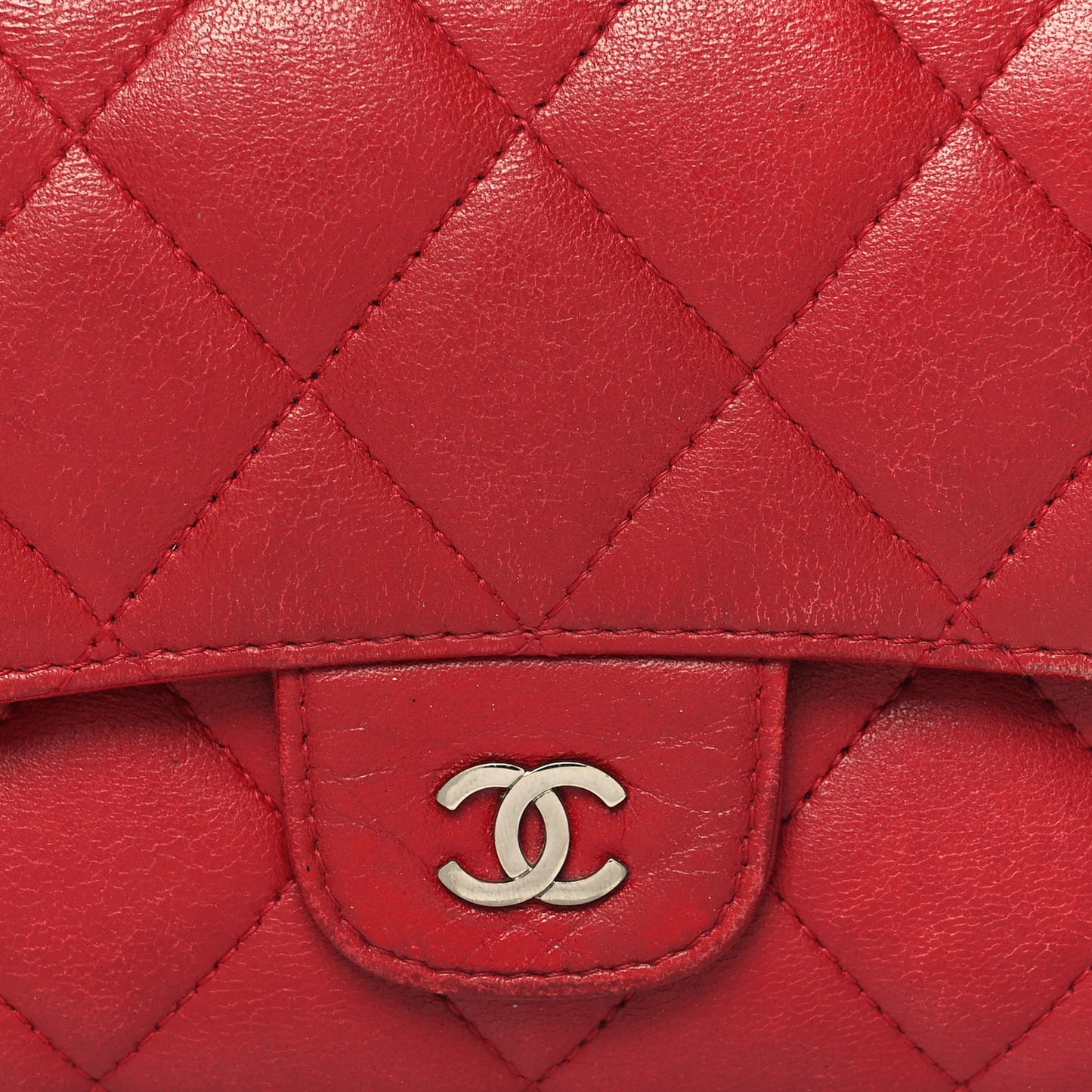 Lambskin Quilted Large Flap Wallet Red