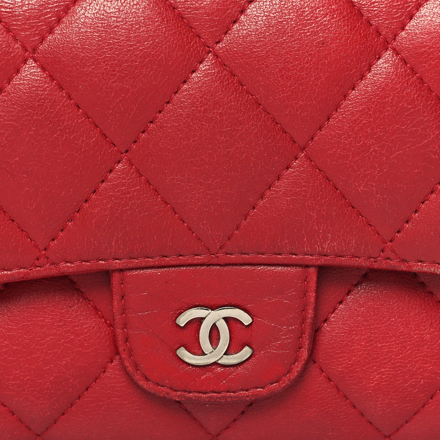 Chanel Lambskin Quilted Large Flap Wallet Red 10 of 15
