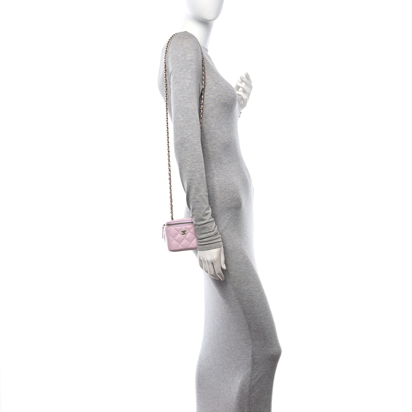 Caviar Quilted Mini Vanity Case With Chain Light Pink