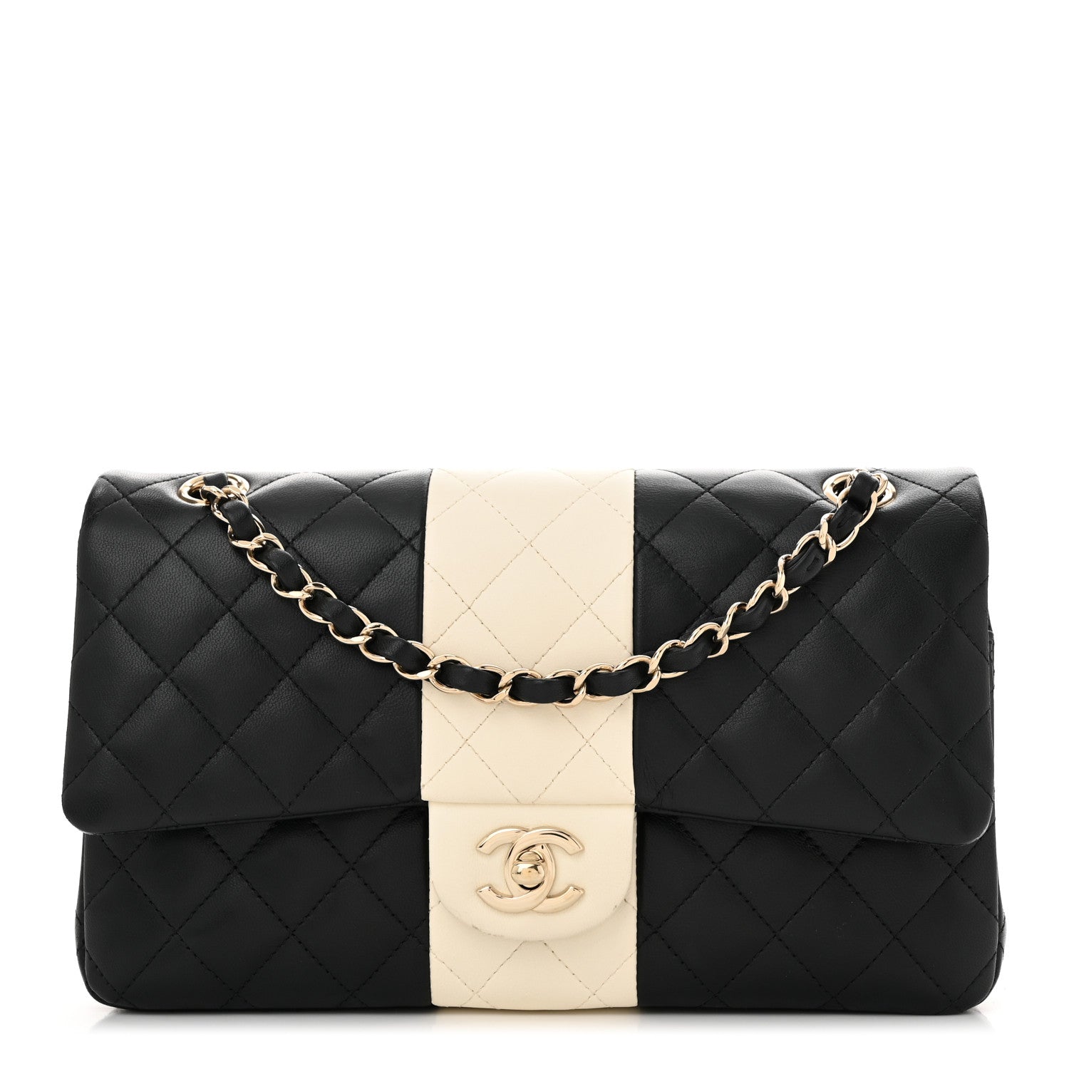 Chanel Lambskin Quilted Medium Double Flap Black White 1 of 10