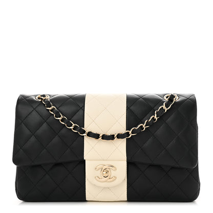 Chanel Lambskin Quilted Medium Double Flap Black White 1 of 10