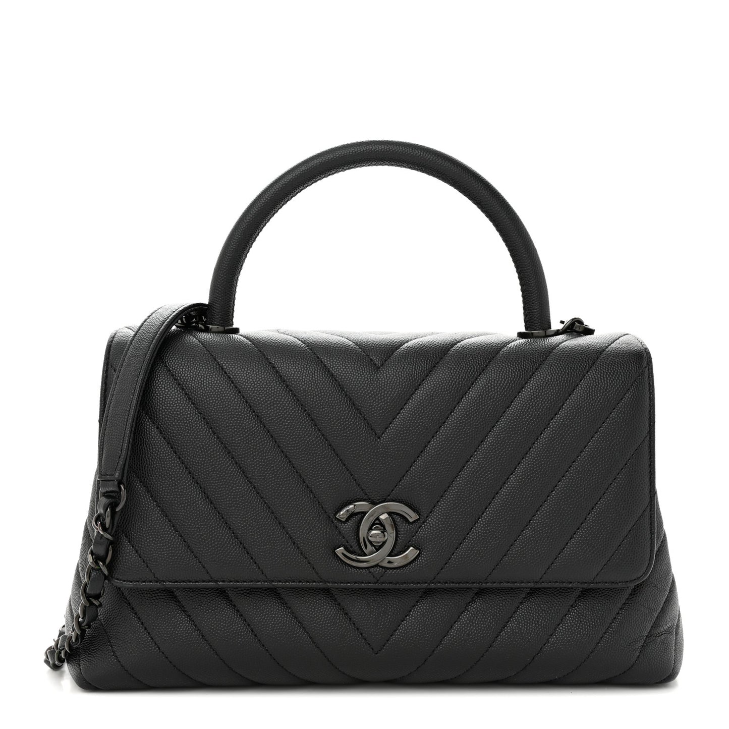 Caviar Chevron Quilted Small Coco Handle Flap So Black
