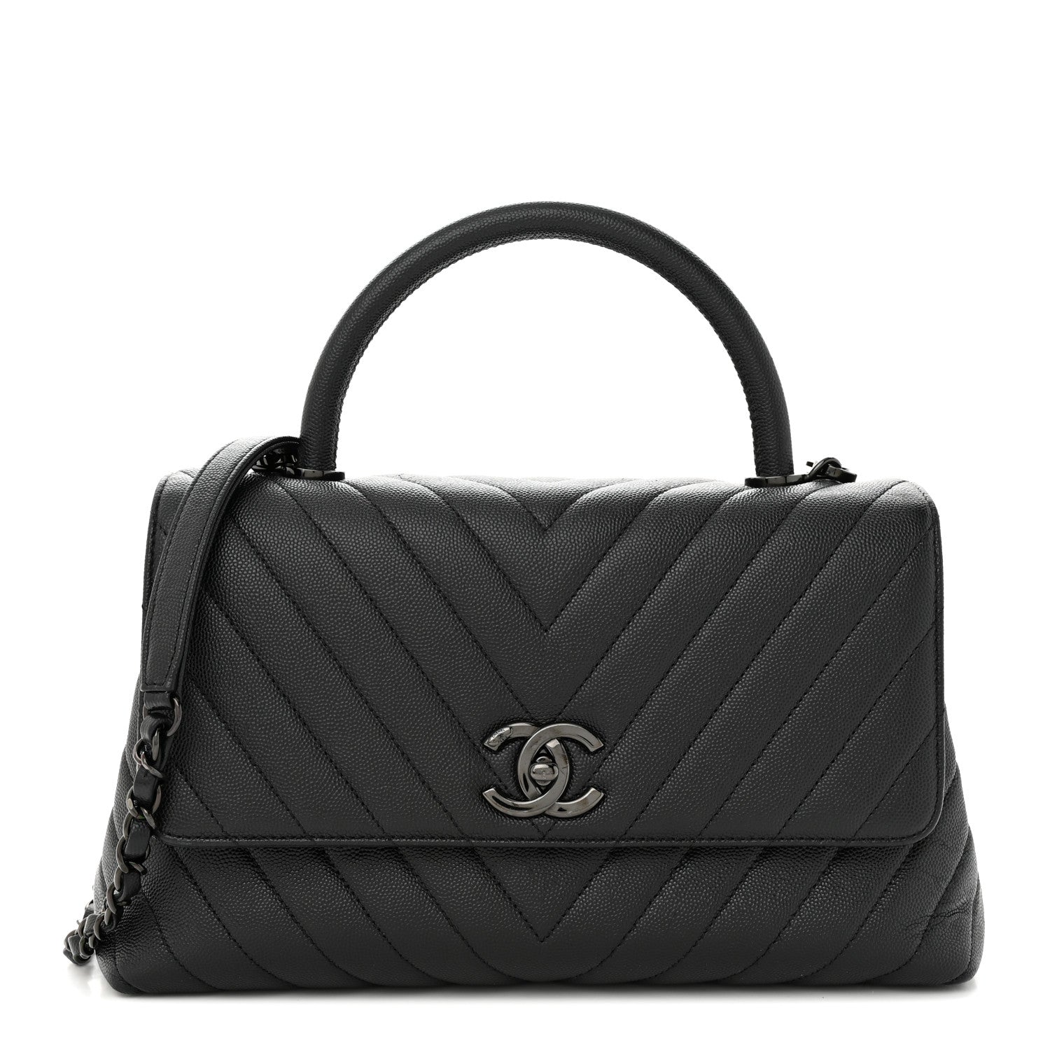 Chanel Caviar Chevron Quilted Small Coco Handle Flap So Black 1 of 14
