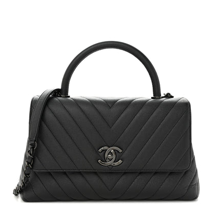 Chanel Caviar Chevron Quilted Small Coco Handle Flap So Black 1 of 14