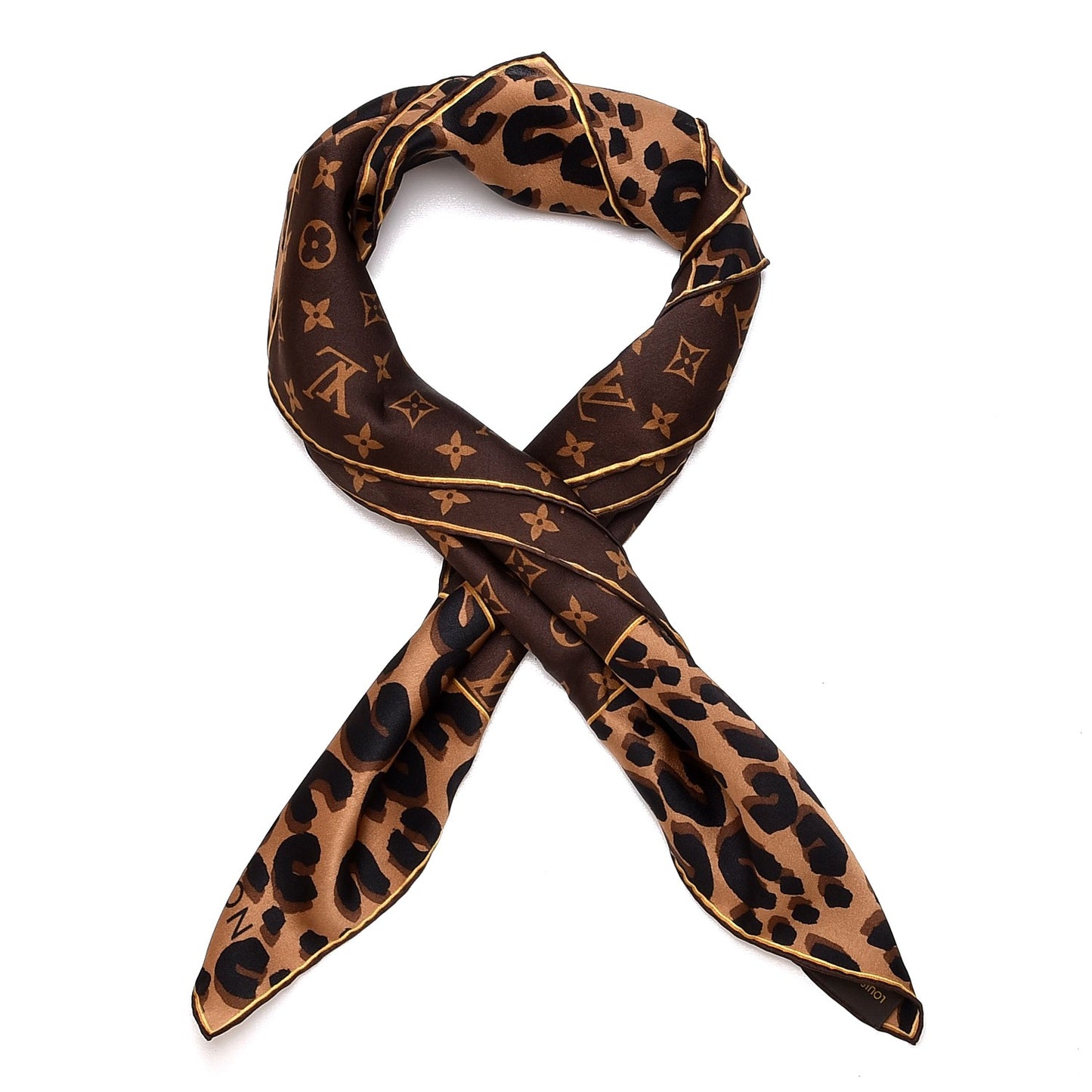 Silk Leopard Monogram Square Scarf