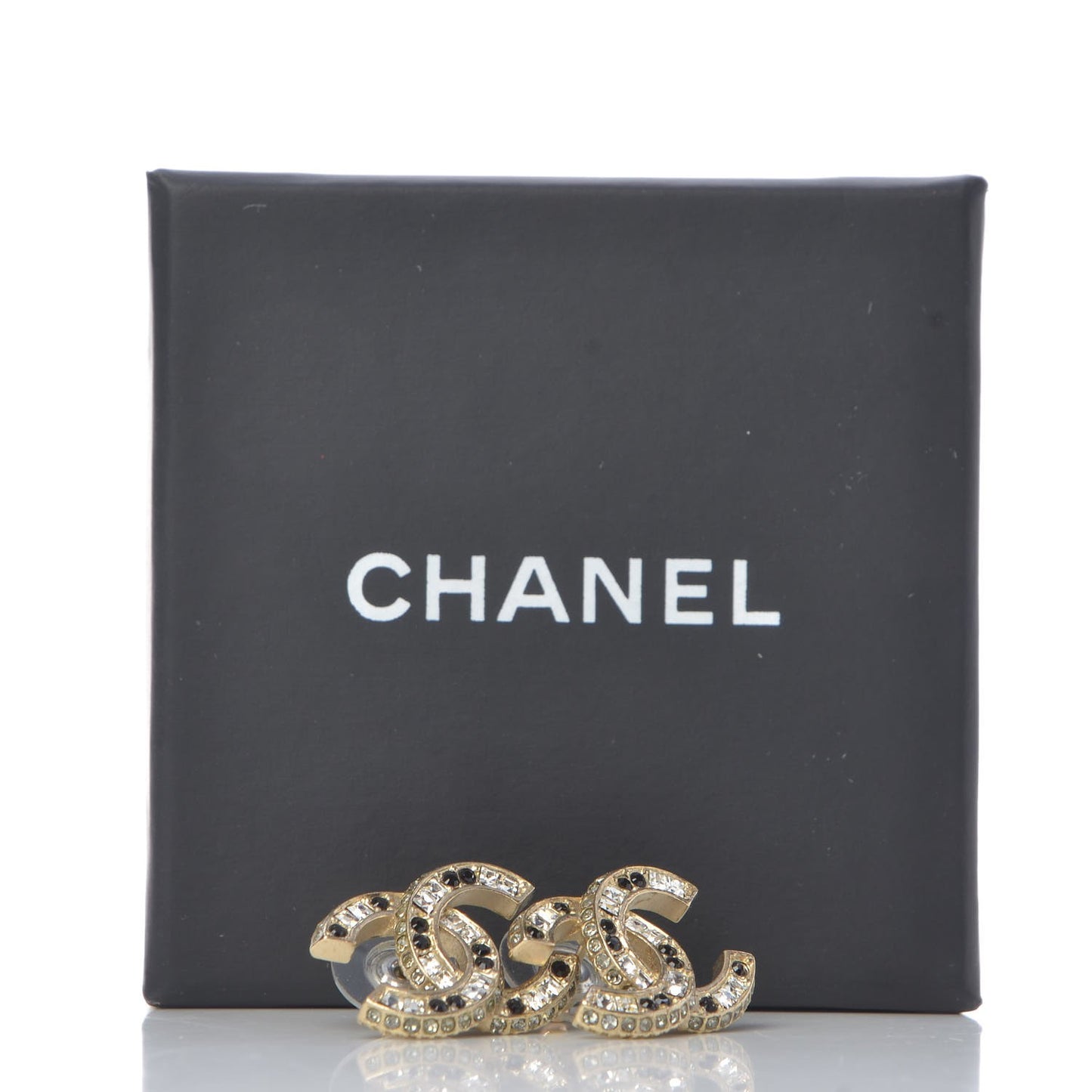 Baguette Crystal CC Earrings Gold Black
