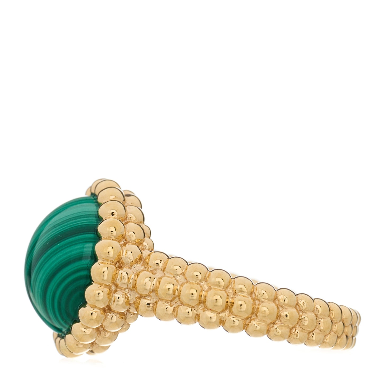 18K Yellow Gold Malachite Perlee Couleurs Ring 48 4.5