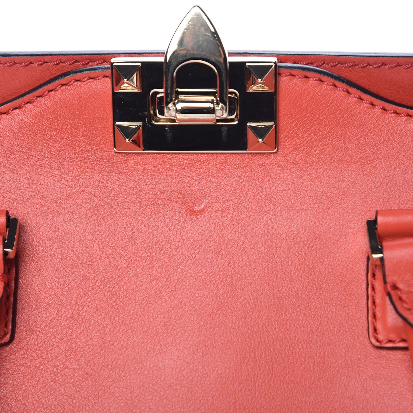 Vitello Small Rockstud Double Handle Tote Deep Coral