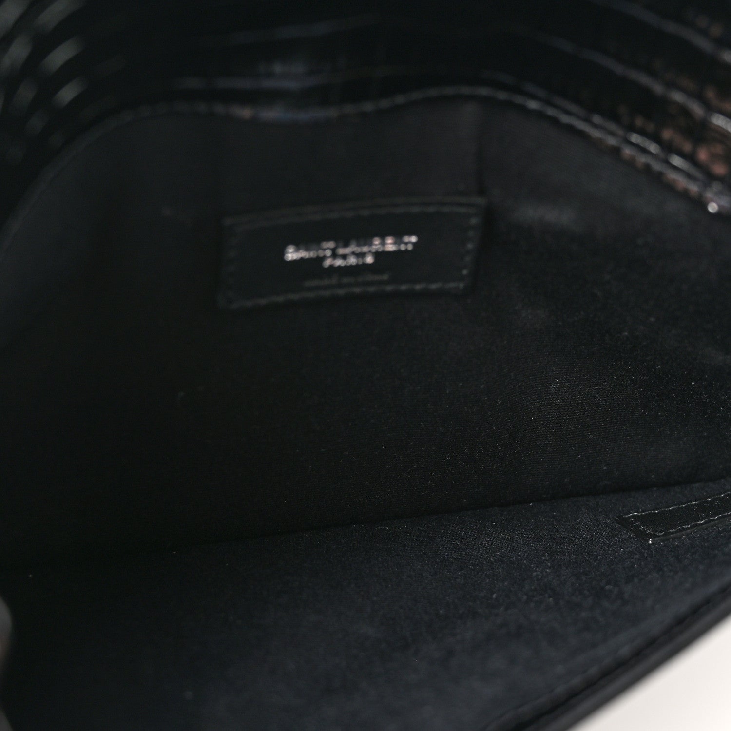 Saint Laurent Calfskin Crocodile Embossed Uptown Monogram Clutch Black 5 of 13