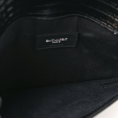 Saint Laurent Calfskin Crocodile Embossed Uptown Monogram Clutch Black 5 of 13