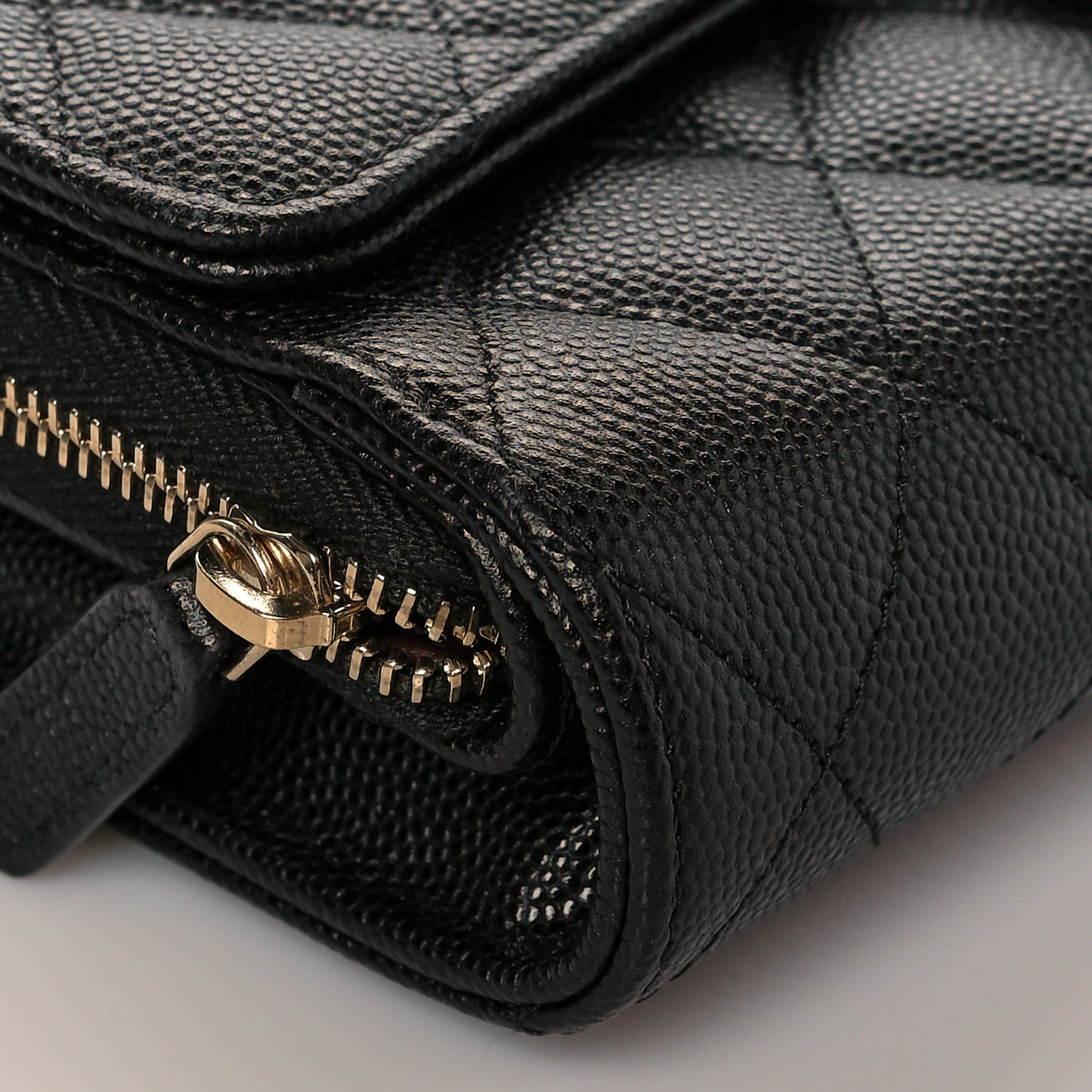 Caviar Quilted Phone Holder Wallet on Removable Chain Black