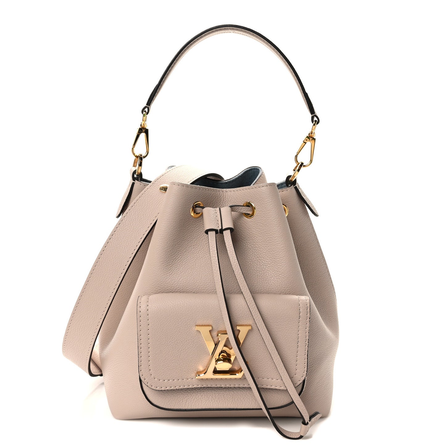 LOUIS VUITTON Calfskin Lockme Bucket MM Greige