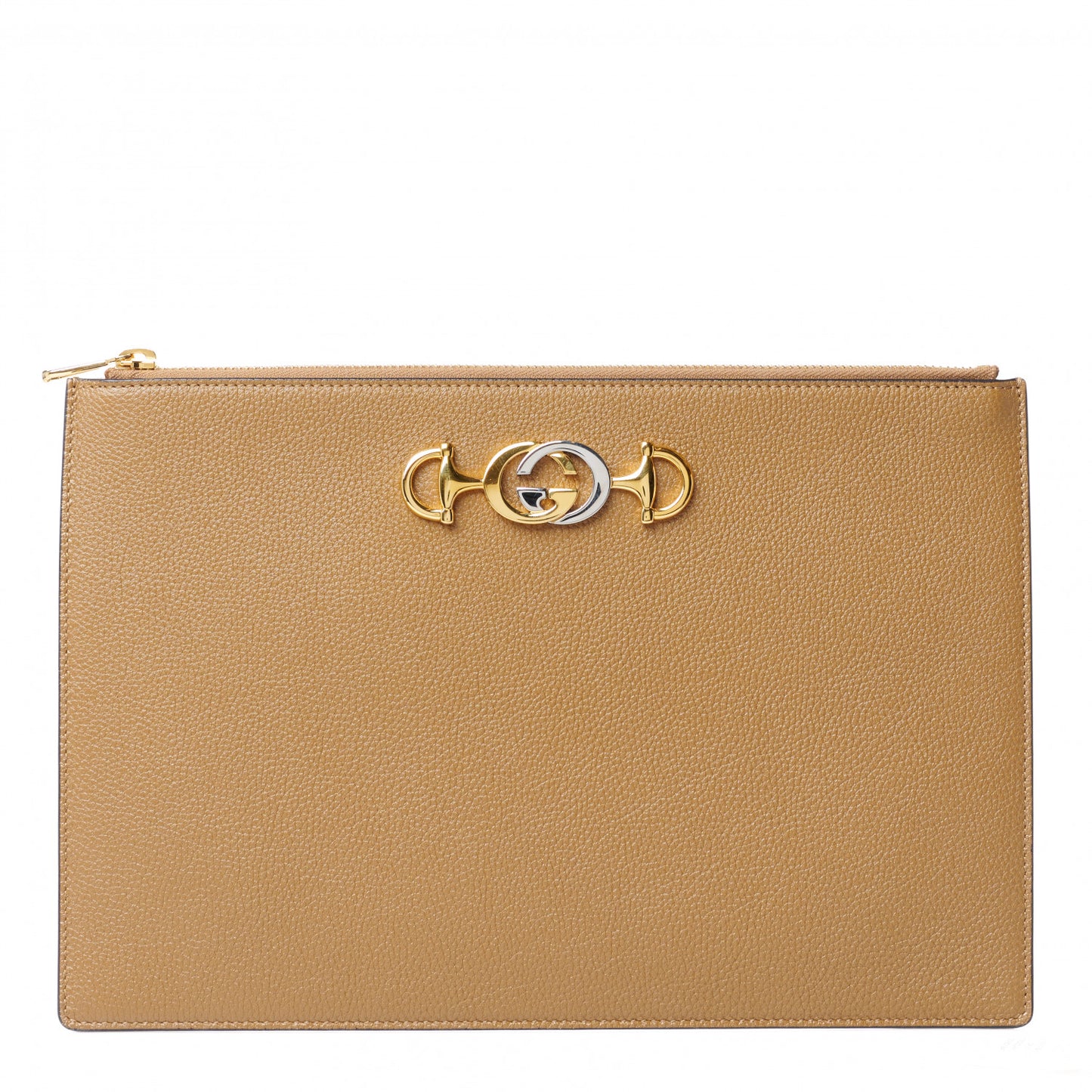 Grainy Calfskin Zumi Zip Pouch Friky Taupe