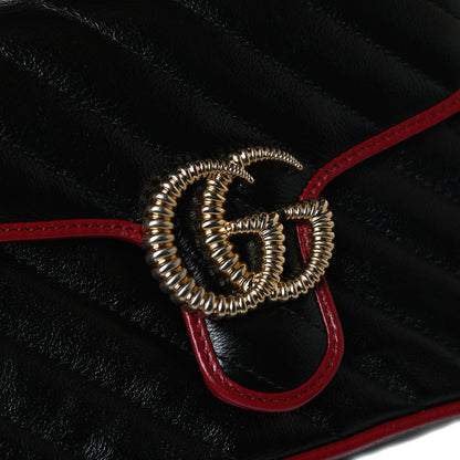 Gucci Vintage Effect Calfskin Matelasse Diagonal Small Torchon GG Marmont Top Handle Shoulder Bag Black Romantic Cherry 10 of 13