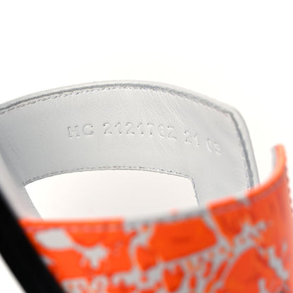 Hermes Calfskin Printed Peinture Fraiche Oran Sandals 37 White Orange 8 of 9