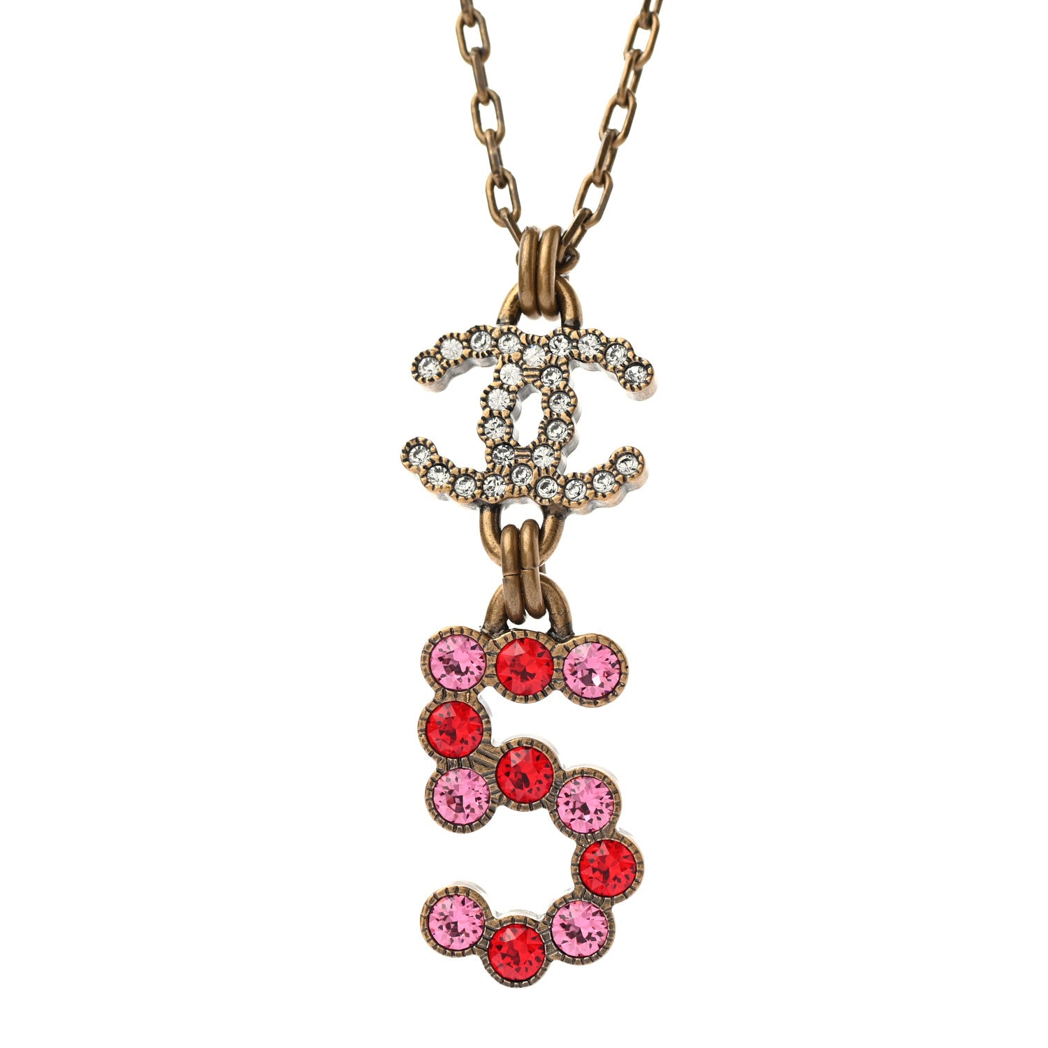 Chanel Metal Crystal City of Lights Necklace Pendant Red Gold 4 of 5