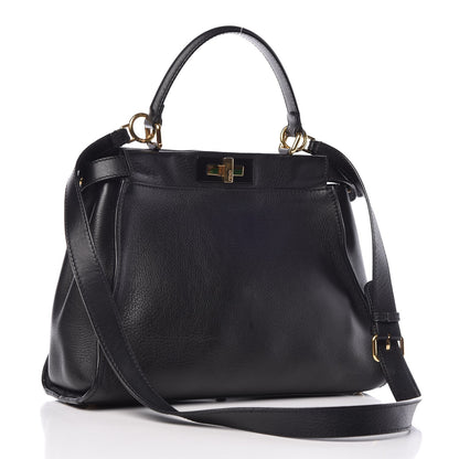 Fendi Vitello Seta Shiny Nappa Medium Peekaboo Iconic Satchel Black 3 of 11