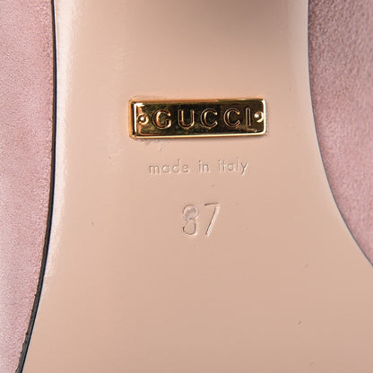 Gucci Kid Scamosciato GG Marmont Fringe 50mm Loafer Pumps 37 Crystal Pink 6 of 9