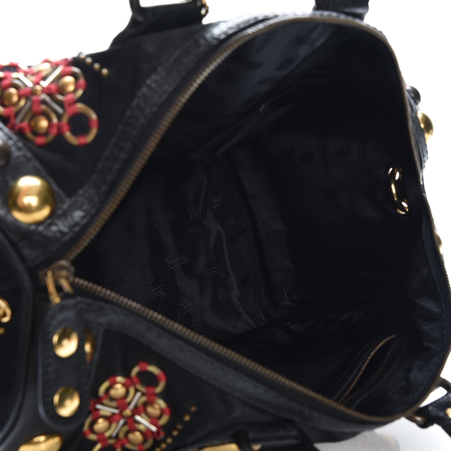 Gucci Suede Calfskin Large Babouska Studded Boston Black 5 of 10