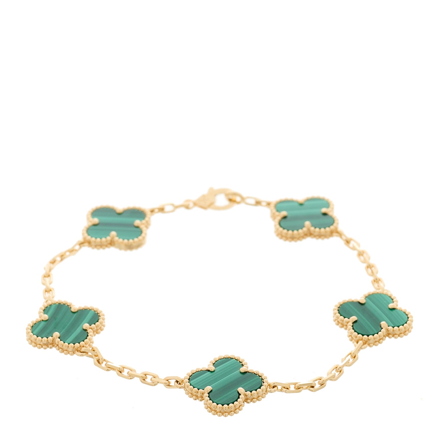 Van Cleef & Arpels 18K Yellow Gold Malachite 5 Motifs Vintage Alhambra Bracelet 1 of 5