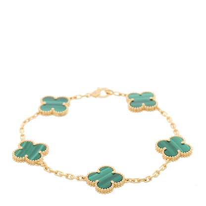 Van Cleef & Arpels 18K Yellow Gold Malachite 5 Motifs Vintage Alhambra Bracelet 1 of 5