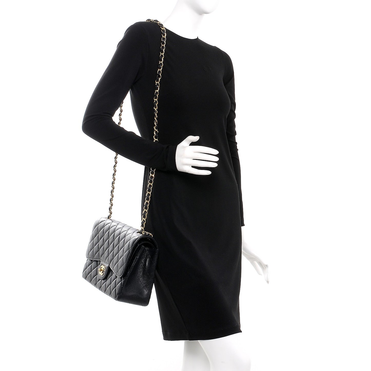 Caviar Quilted Jumbo Double Flap Black