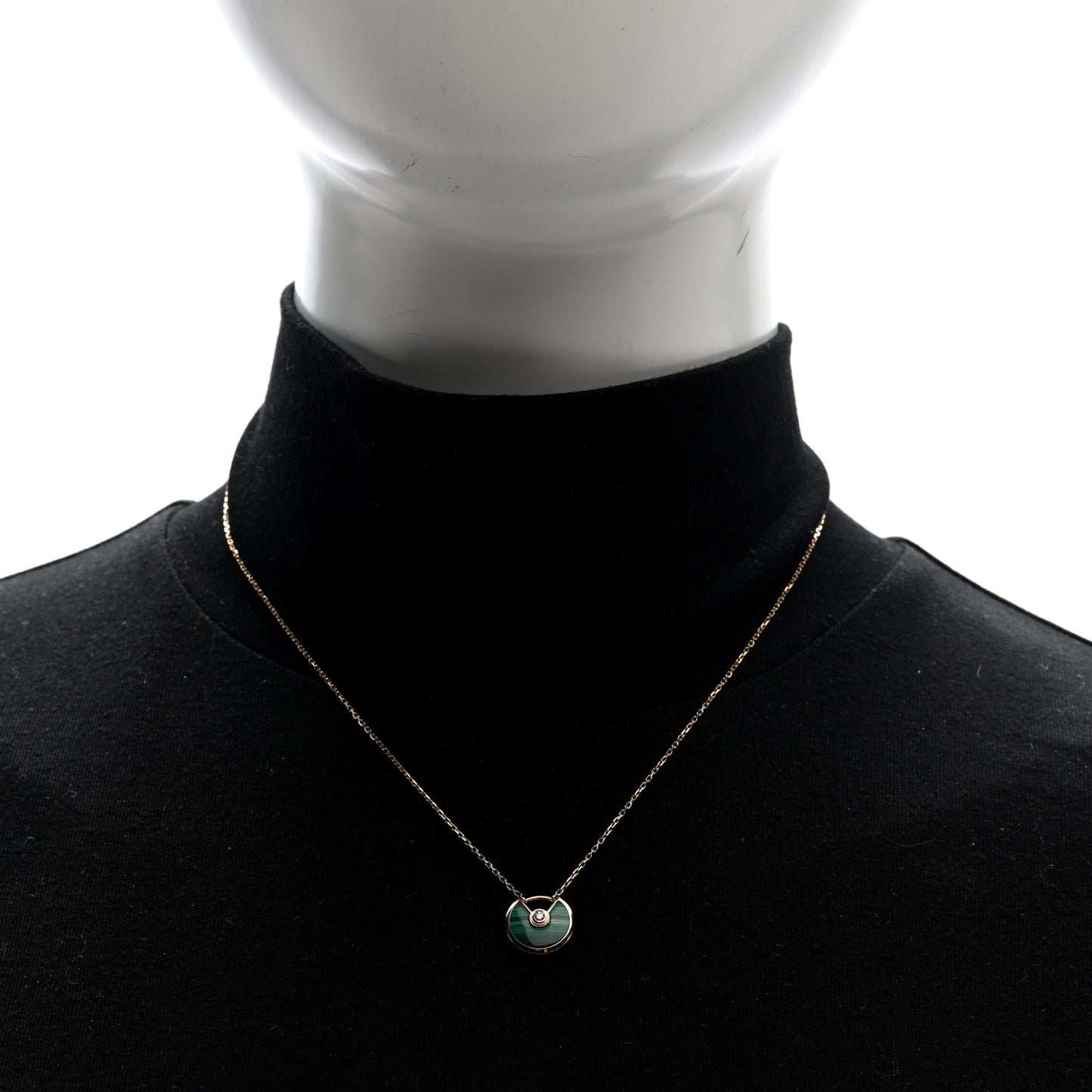18K Pink Gold Diamond Malachite XS Amulette de Cartier Pendant Necklace