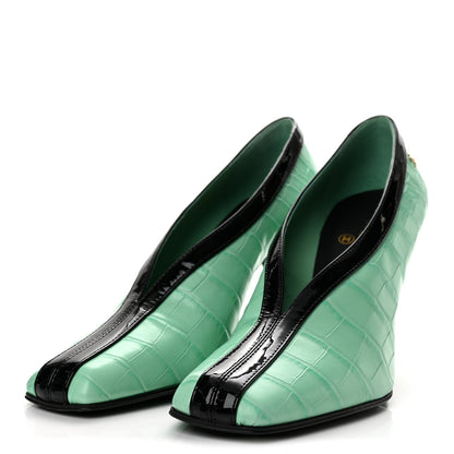 Chanel Crocodile Embossed Patent Calfskin Pumps 40 Green Black 4 of 10