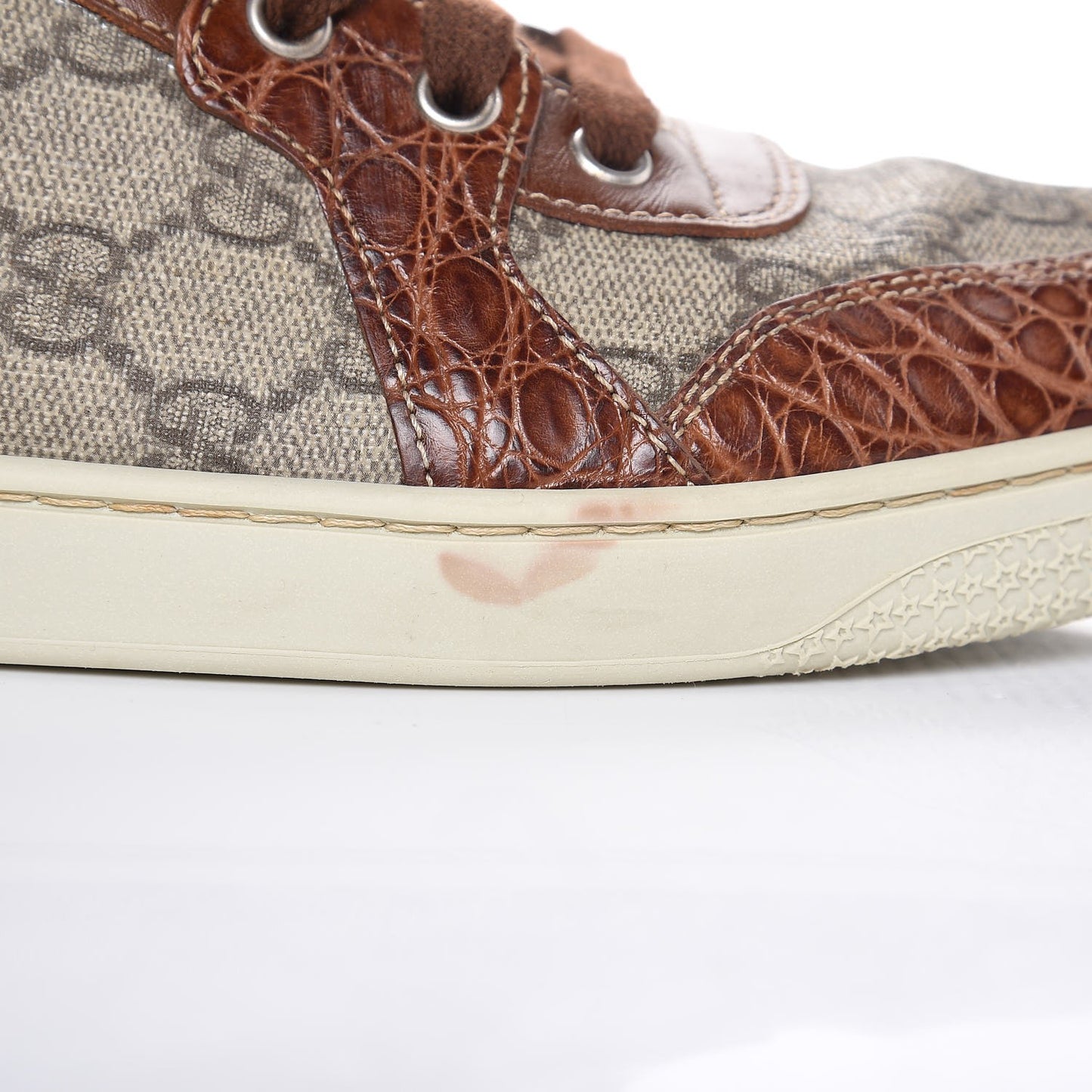 GG Plus Monogram Calfskin Crocodile Embossed Mens Coda High Top Sneakers 11.5 Brown