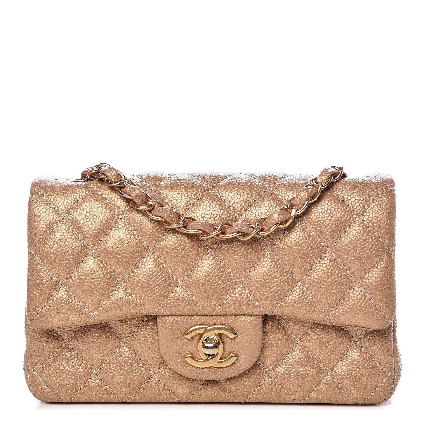 Metallic Caviar Quilted Mini Rectangular Flap Bronze