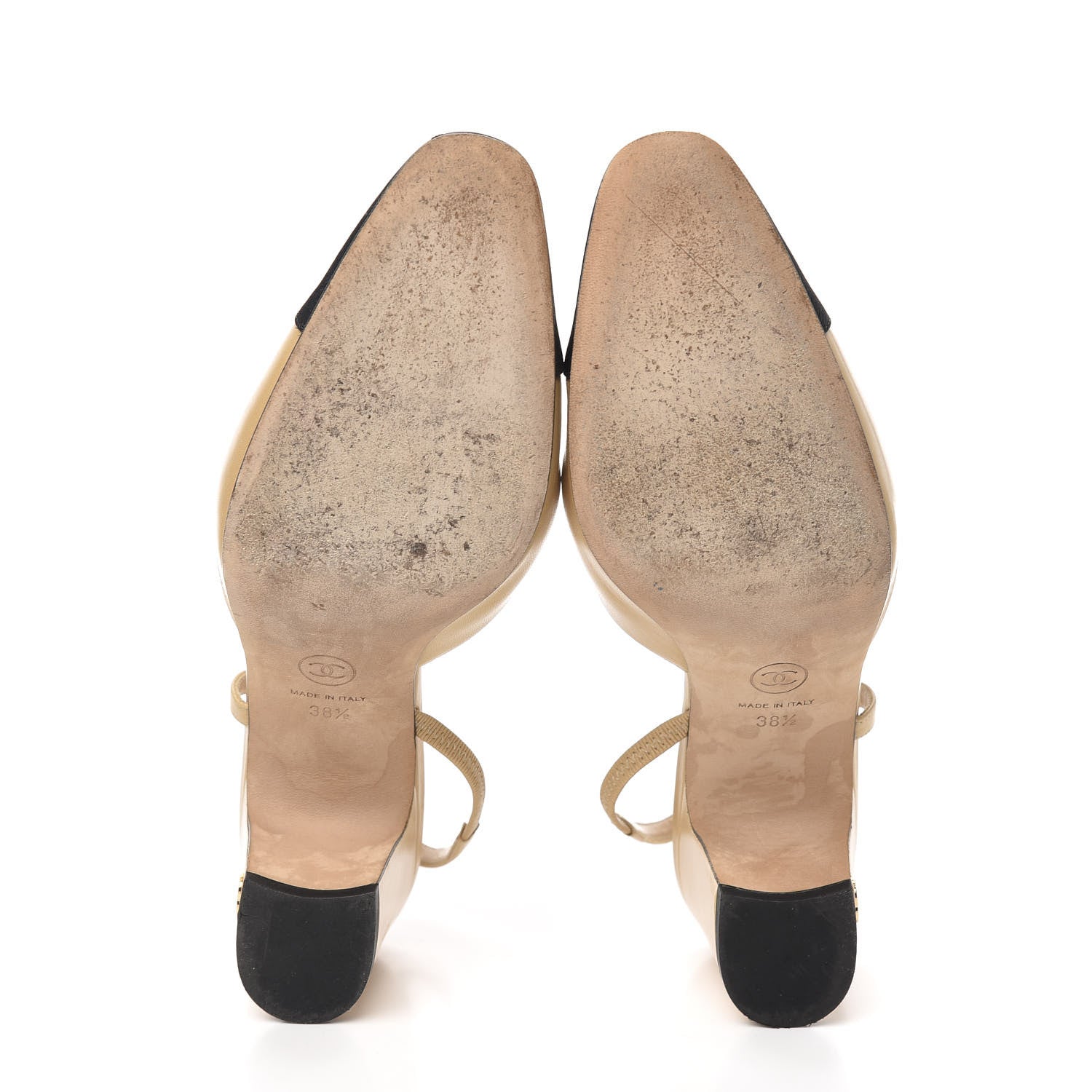 Chanel Goatskin Grosgrain Cap Toe CC Slingback Pumps 38.5 Beige Black 5 of 9